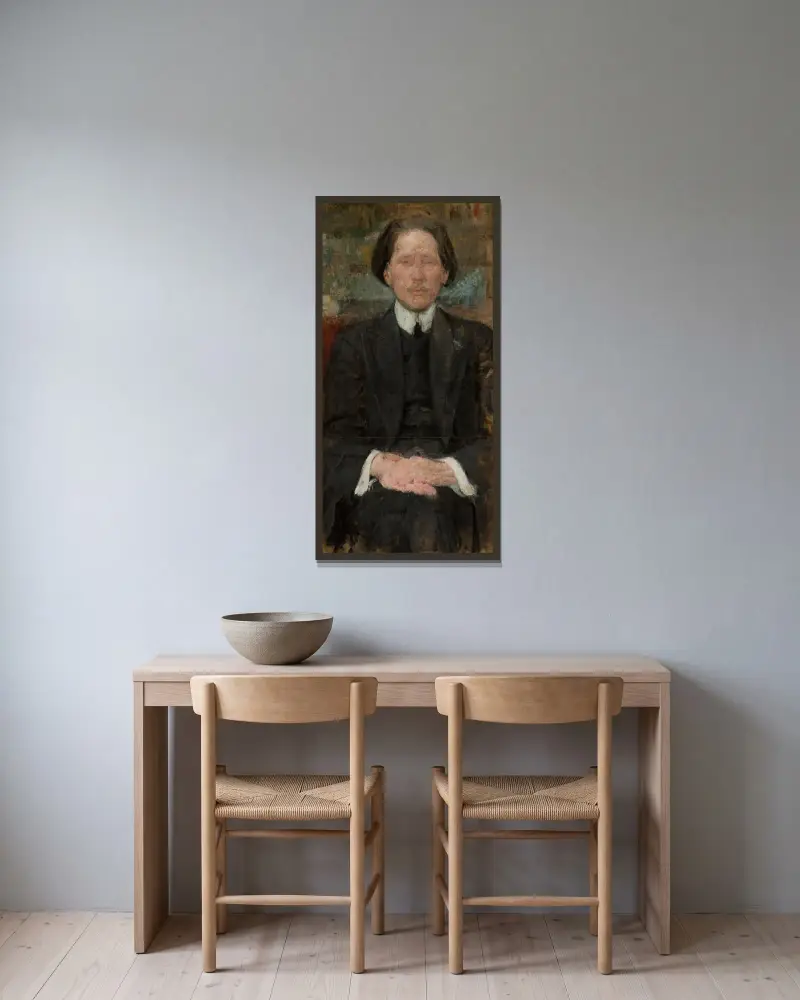 Portrait of Mieczysław Jakimowicz av Olga Boznanska inramad på en vägg