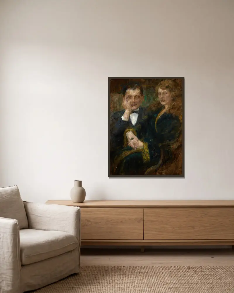 Portrait of Mrs and Mr Smogorzewski av Olga Boznanska inramad på en vägg