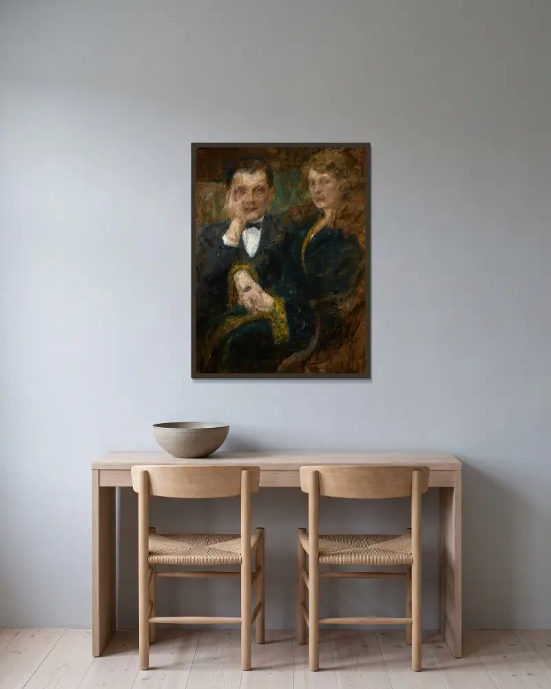 Portrait of Mrs and Mr Smogorzewski av Olga Boznanska inramad på en vägg