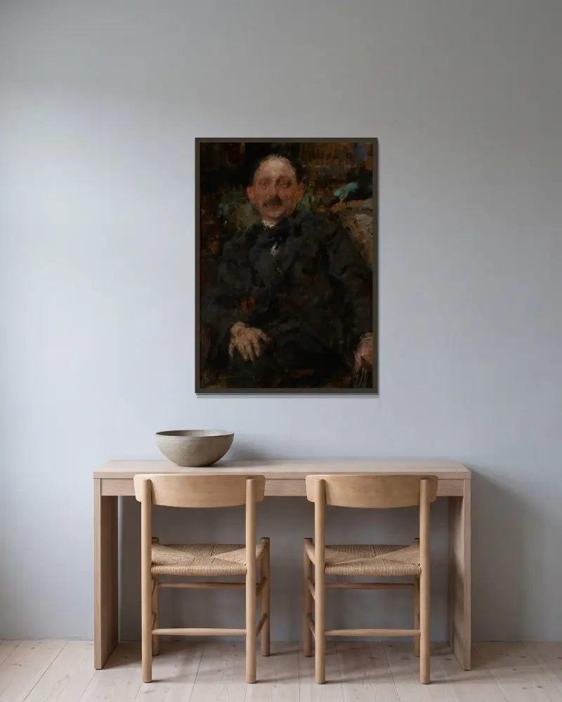 Porträt des Malers Marcin Samlicki von Olga Boznanska gerahmt an einer Wand