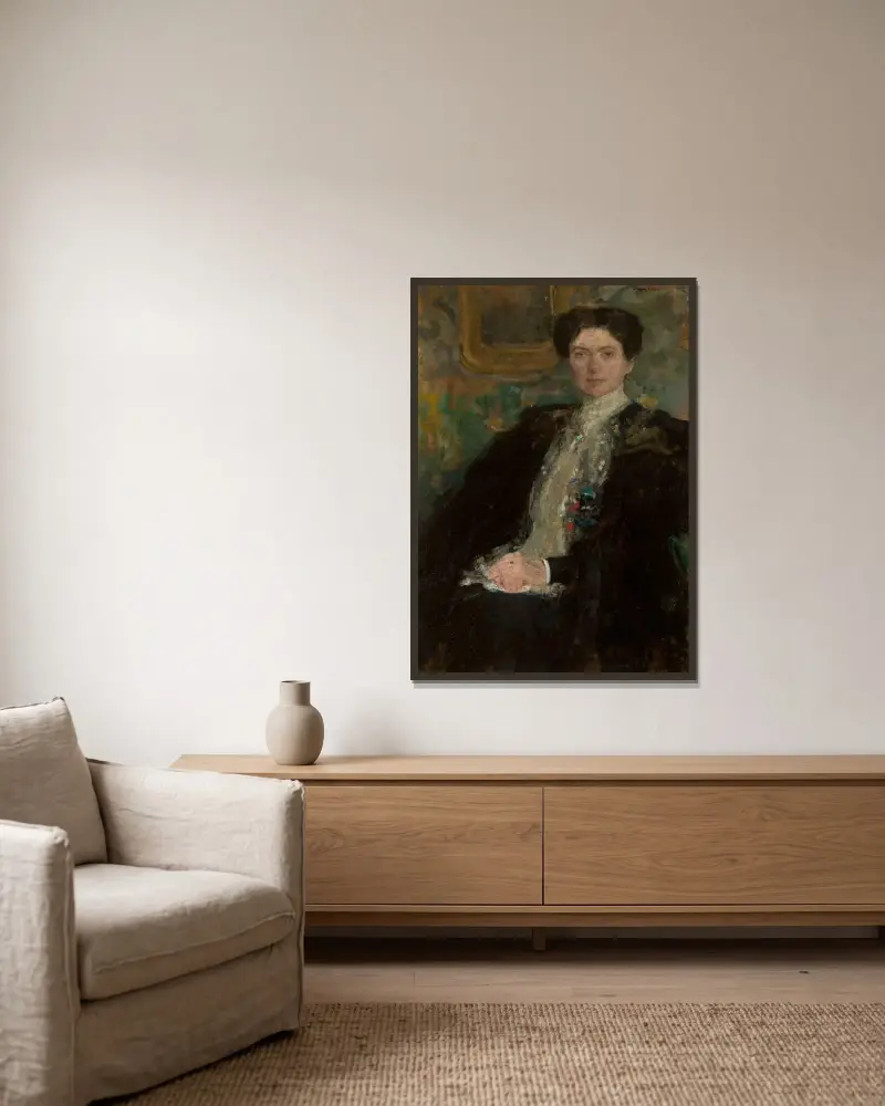 Portrait of Zofia Kirkor-Kiedroń née Grabska (1872–1952) av Olga Boznanska inramad på en vägg