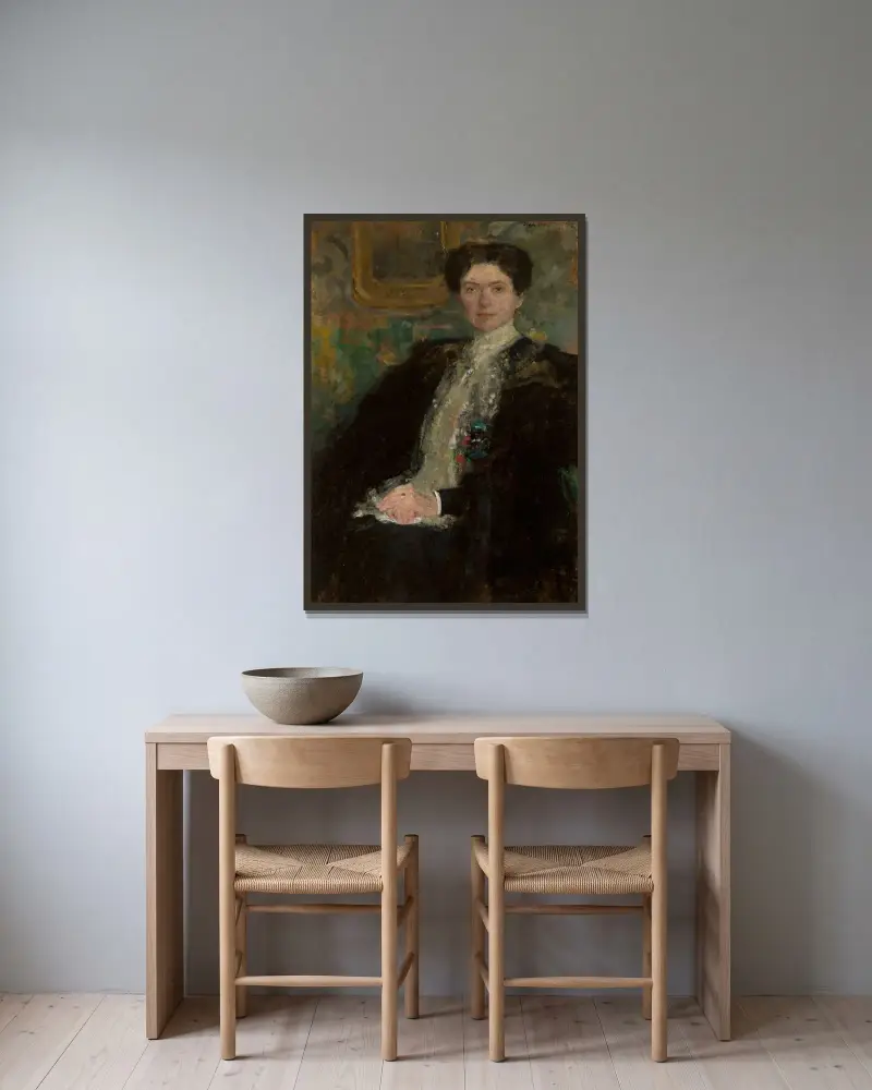 Portrait of Zofia Kirkor-Kiedroń née Grabska (1872–1952) av Olga Boznanska inramad på en vägg
