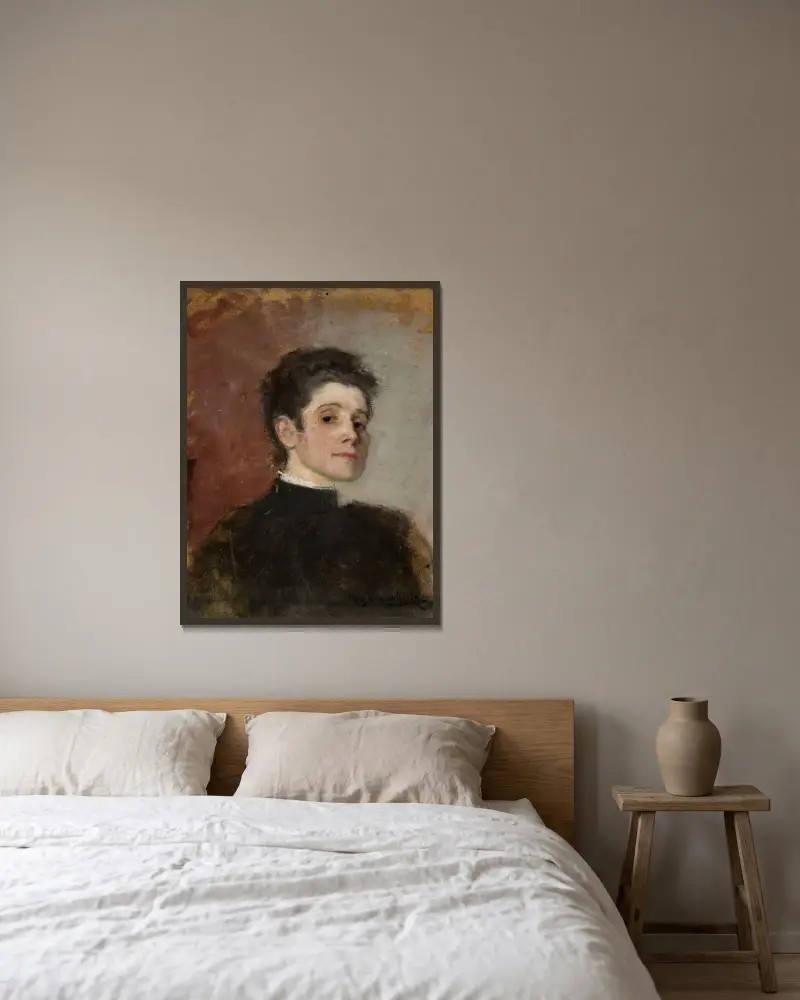 Autoportrét, 1896, Olga Boznanska v rámu na stěně