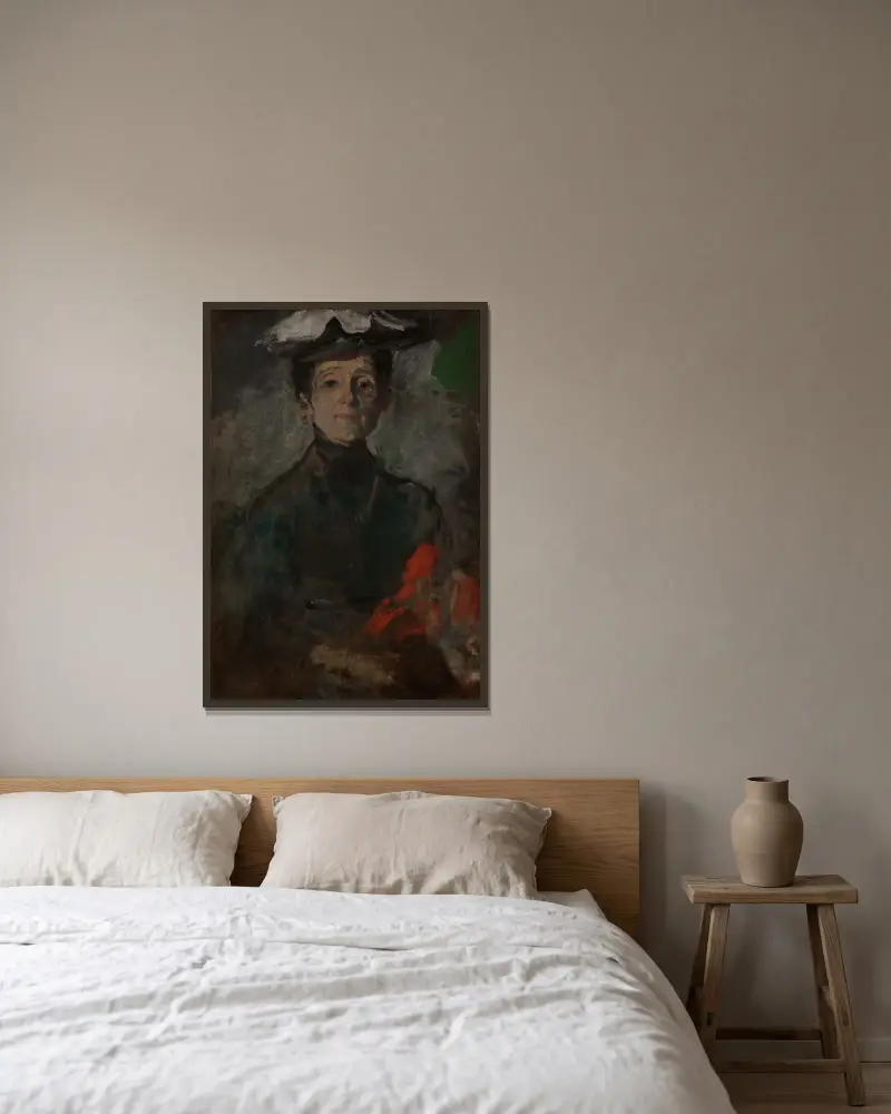 Selbstporträt mit Blumen von Olga Boznanska gerahmt an einer Wand