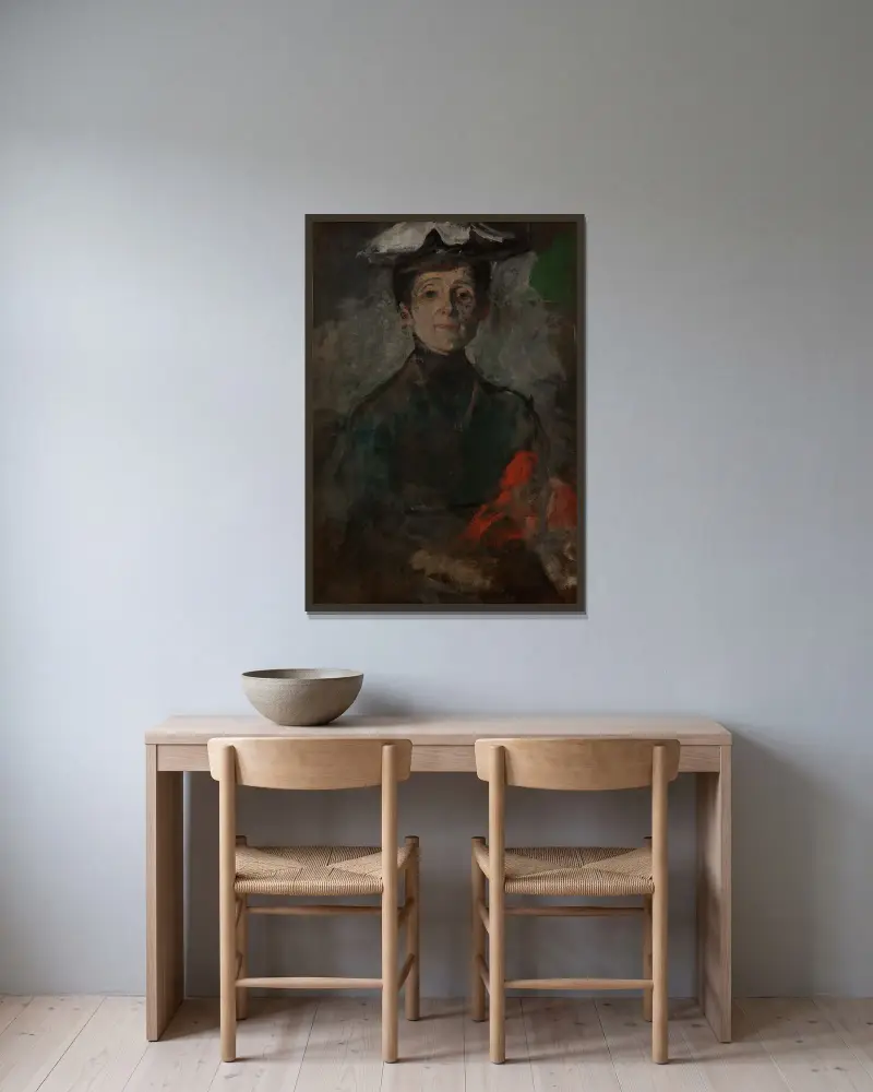 Selbstporträt mit Blumen von Olga Boznanska gerahmt an einer Wand