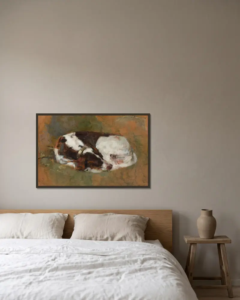Schlafender Hund von Olga Boznanska gerahmt an einer Wand