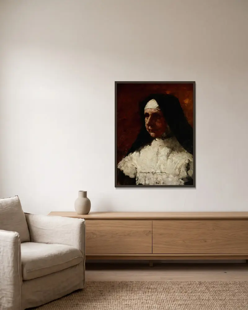 Study of a Nun av Olga Boznanska inramad på en vägg