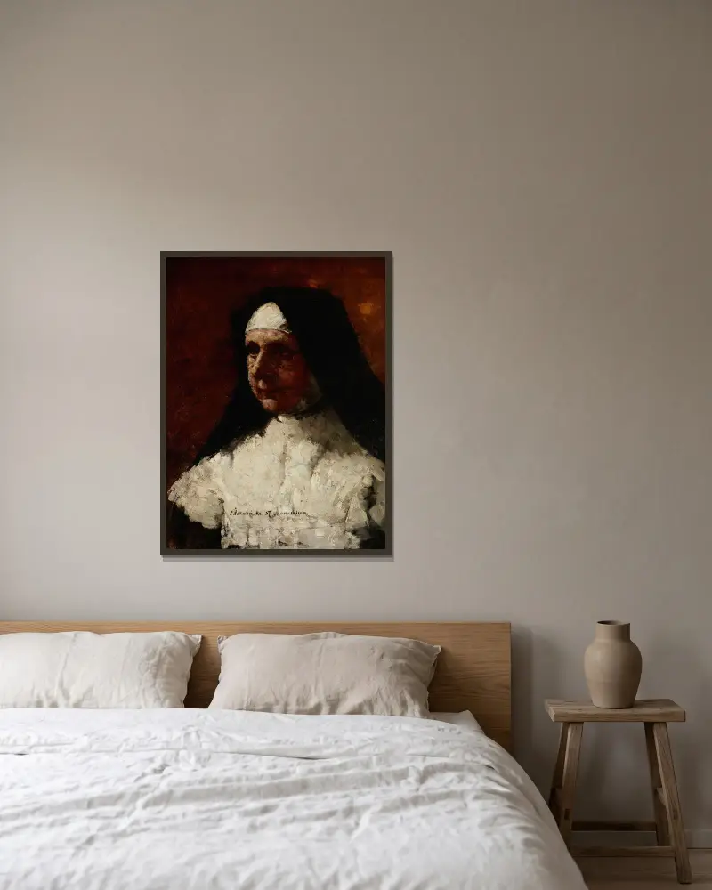 Study of a Nun av Olga Boznanska inramad på en vägg