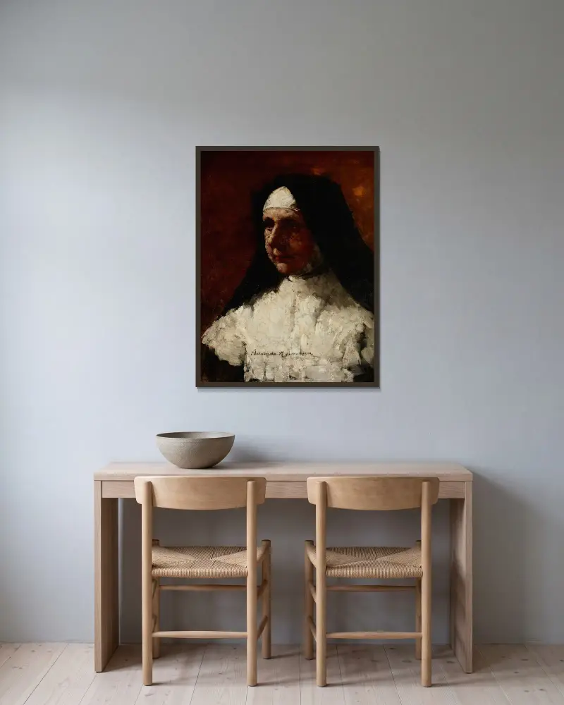 Study of a Nun av Olga Boznanska inramad på en vägg