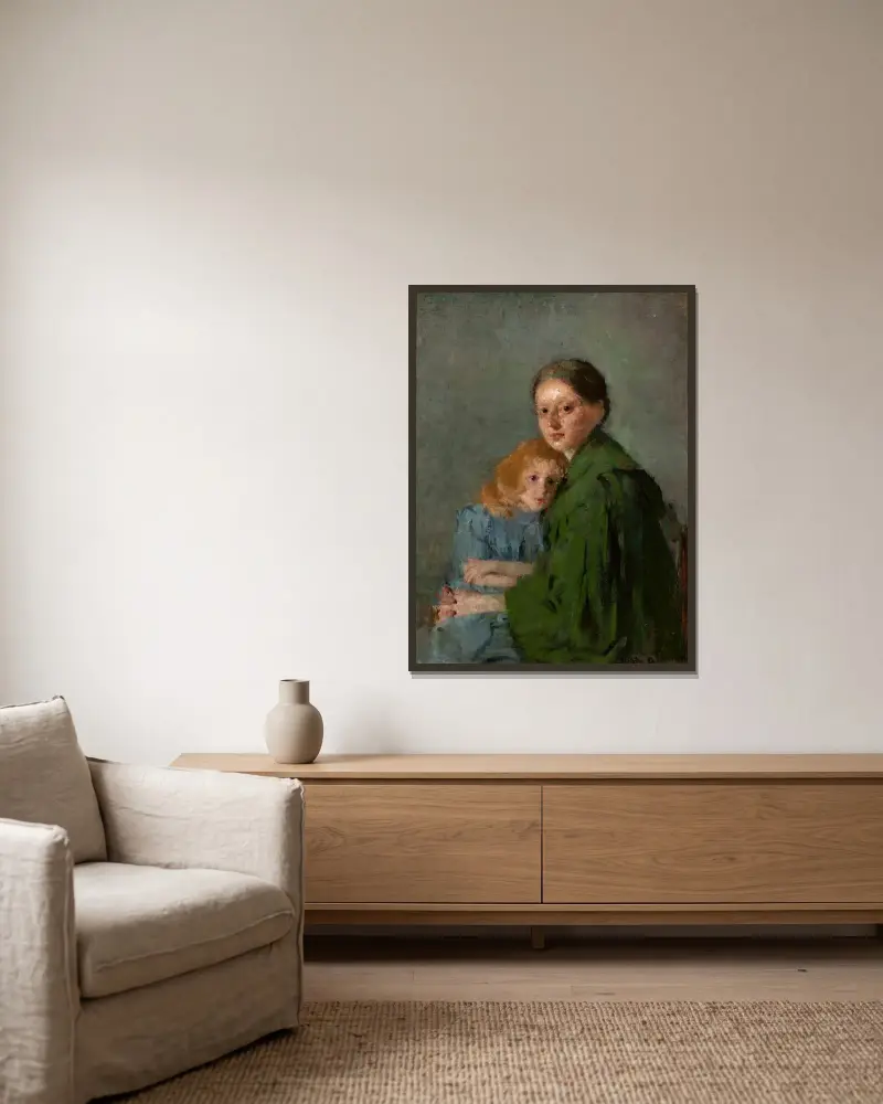 Studie einer Frau mit einem Mädchen von Olga Boznanska gerahmt an einer Wand