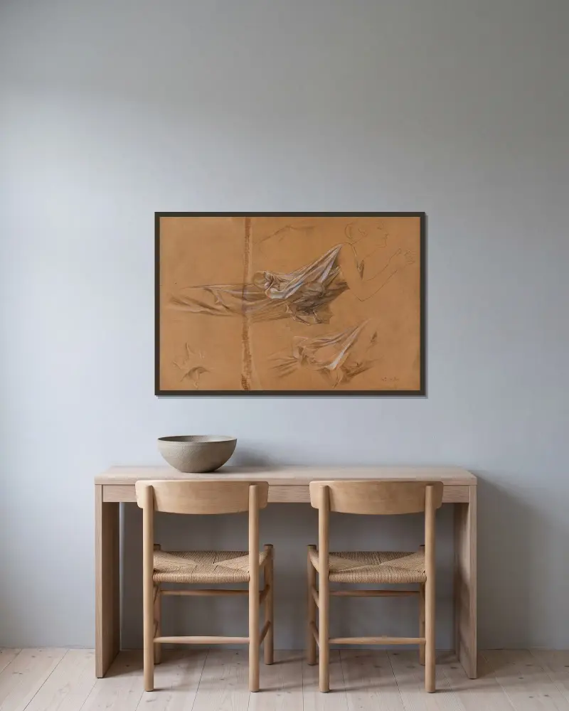Studie einer drapierten Frau und Draperiestudie von Luc-Olivier Merson gerahmt an einer Wand