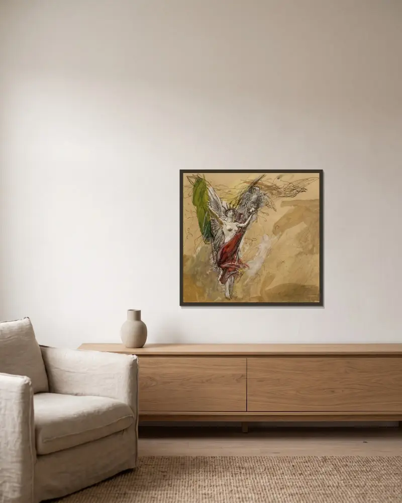 Studie fliegender Gestalten von Luc-Olivier Merson gerahmt an einer Wand
