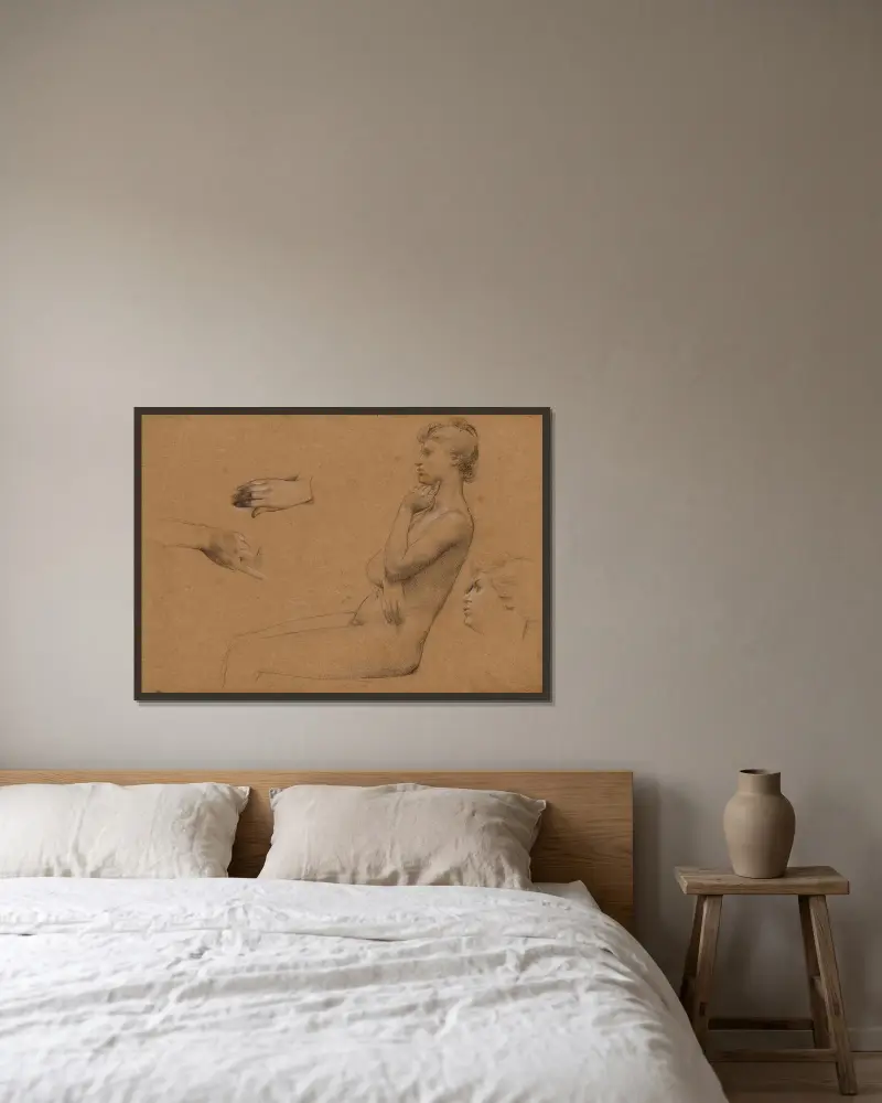 Akt einer sitzenden Frau, mit Studium der Hände und des Gesichts von Luc-Olivier Merson gerahmt an einer Wand