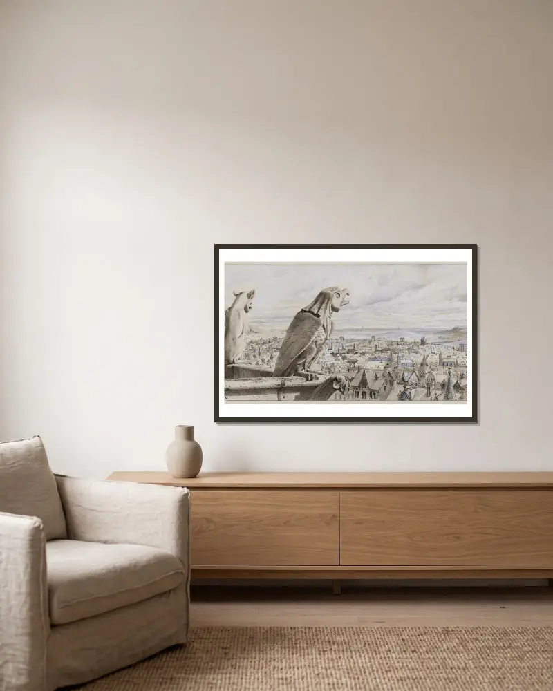 Paris à vol d’oiseau av Luc-Olivier Merson inramad på en vägg