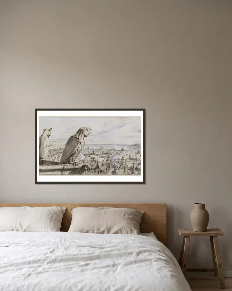 Paris à vol d’oiseau av Luc-Olivier Merson inramad på en vägg