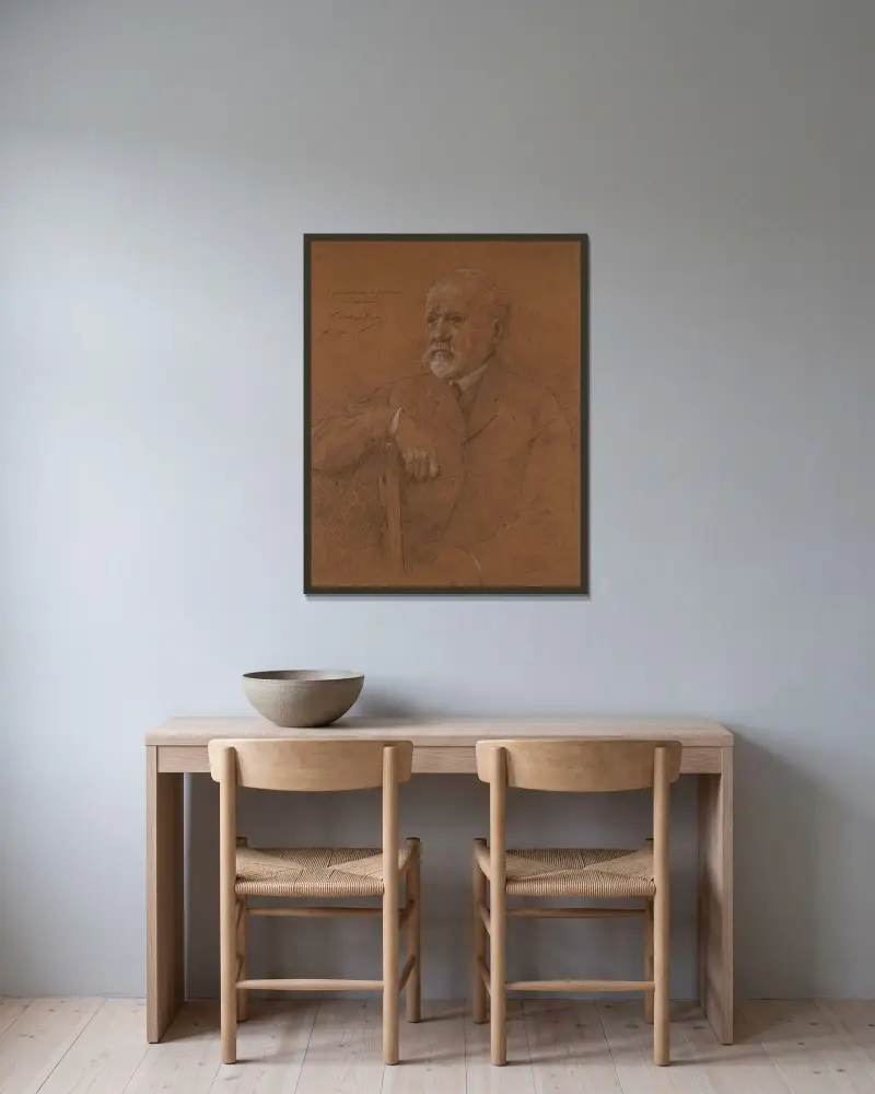 Portrait de Henri Maréchal av Luc-Olivier Merson inramad på en vägg