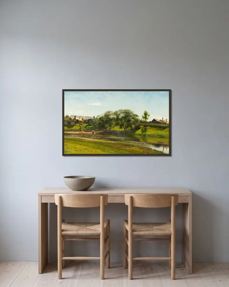 Village and River (Lillån), Orsa av Olof Arborelius inramad på en vägg