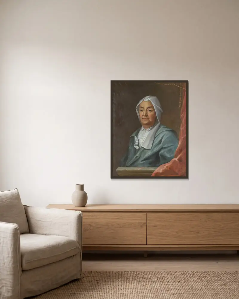 Brita Sneckenberg (1654-1737) av Olof Arenius inramad på en vägg