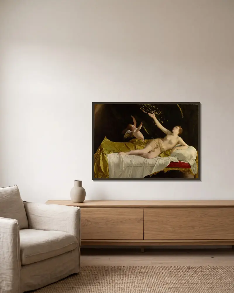 Danaë och guldregnet av Orazio Gentileschi inramad på en vägg