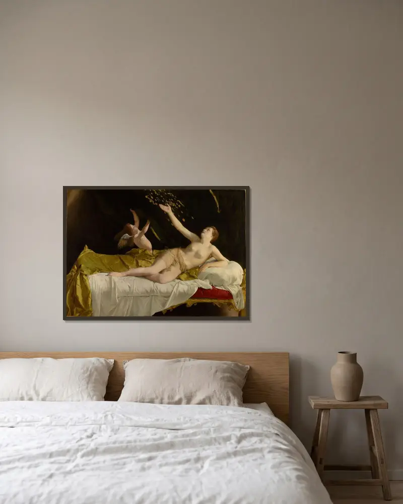 Danaë och guldregnet av Orazio Gentileschi inramad på en vägg