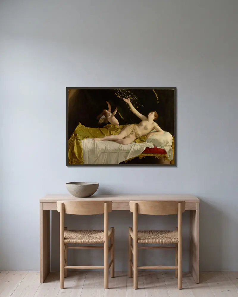Danaë och guldregnet av Orazio Gentileschi inramad på en vägg