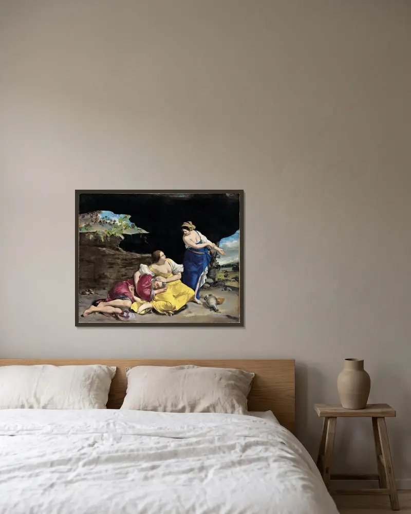 Lot och hans döttrar av Orazio Gentileschi inramad på en vägg