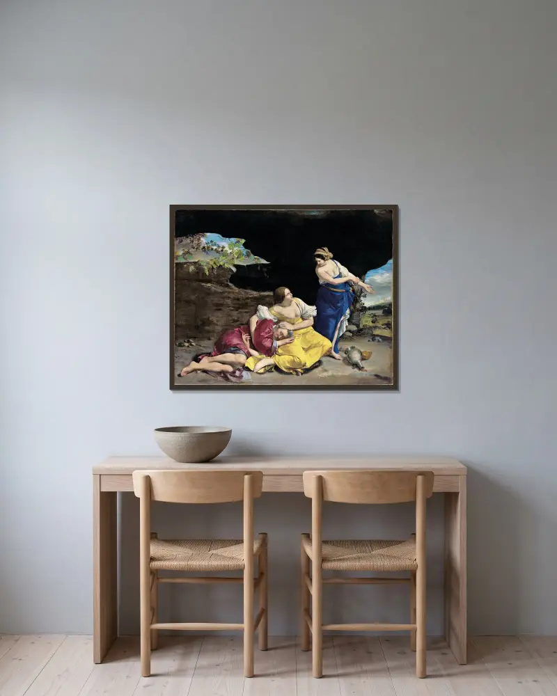 Lot och hans döttrar av Orazio Gentileschi inramad på en vägg