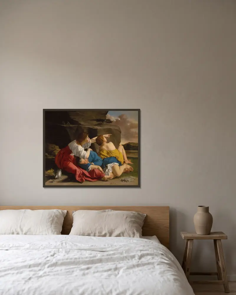 Lot och hans döttrar av Orazio Gentileschi inramad på en vägg