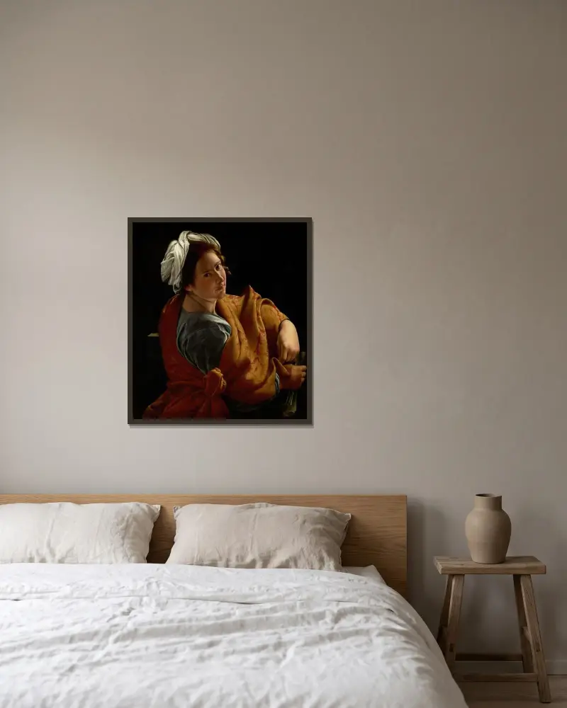 Porträtt av en ung kvinna som sibylla av Orazio Gentileschi inramad på en vägg
