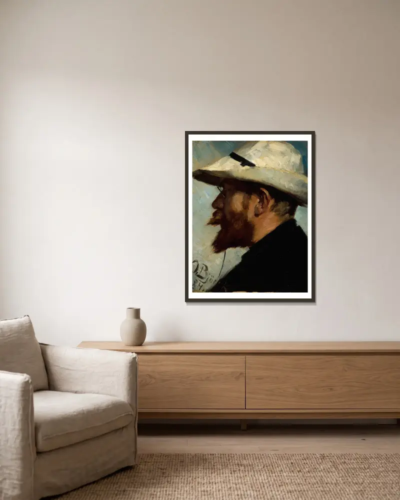 Porträt von P.S. Krøyer von Oscar Björck gerahmt an einer Wand