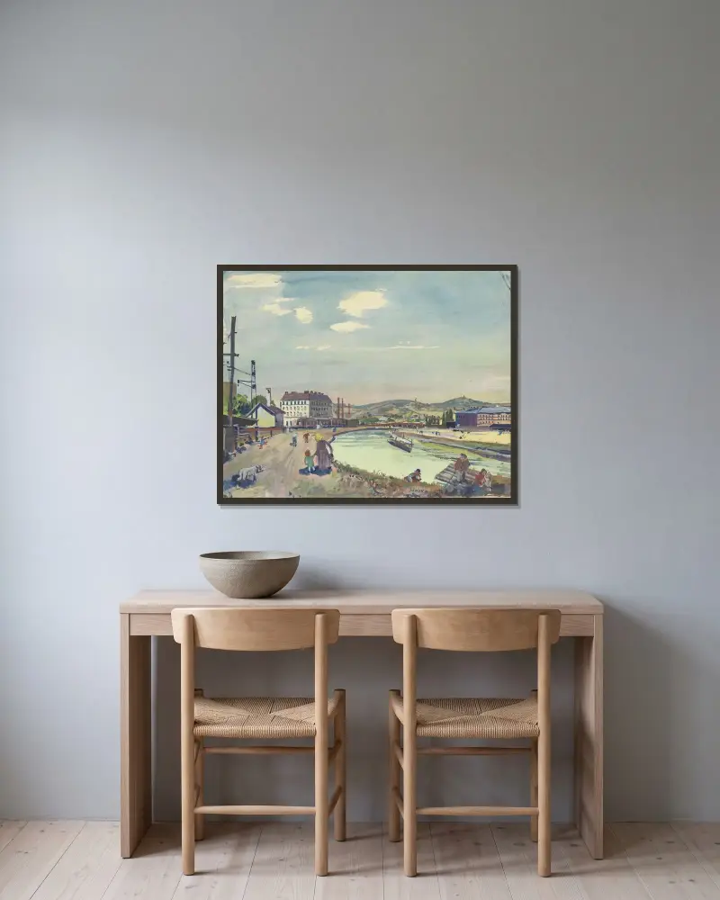 Am Donaukanal av Oskar Laske inramad på en vägg