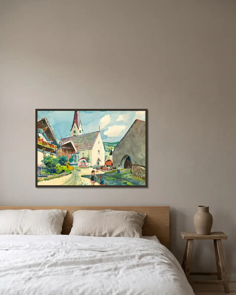 Church in Mieders in Tyrol av Oskar Laske inramad på en vägg