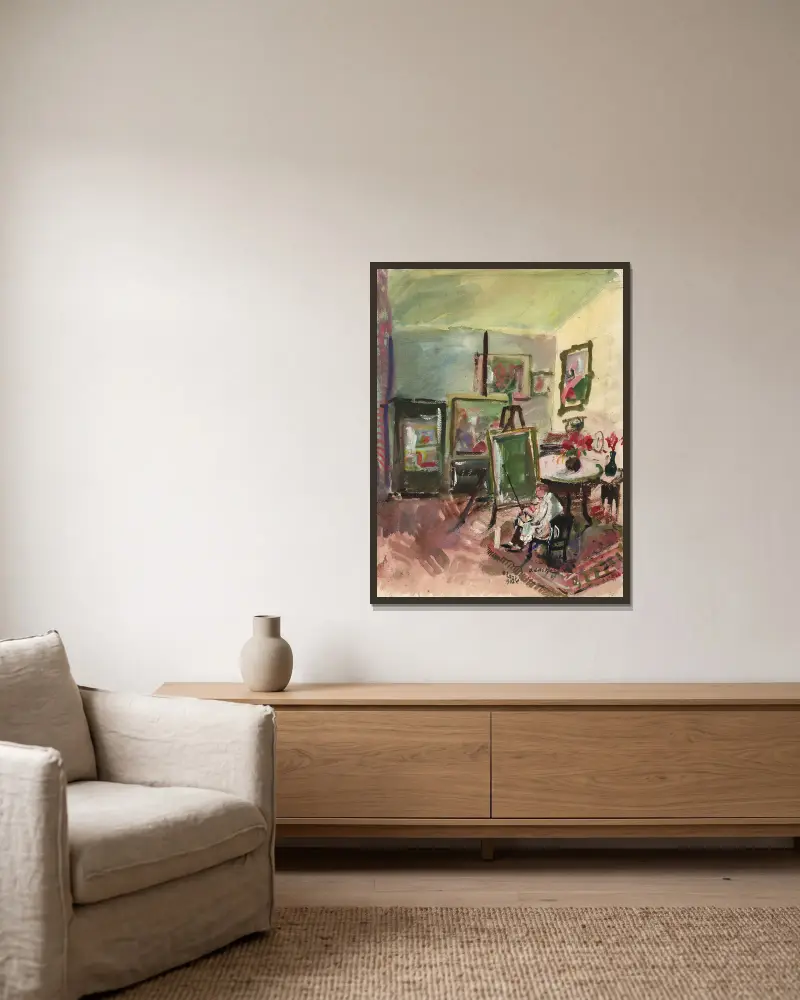 Das Atelier des Malers Oskar Gawell in Wien av Oskar Laske inramad på en vägg
