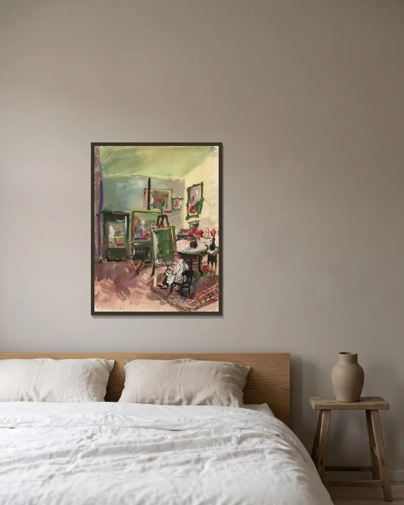 Das Atelier des Malers Oskar Gawell in Wien av Oskar Laske inramad på en vägg
