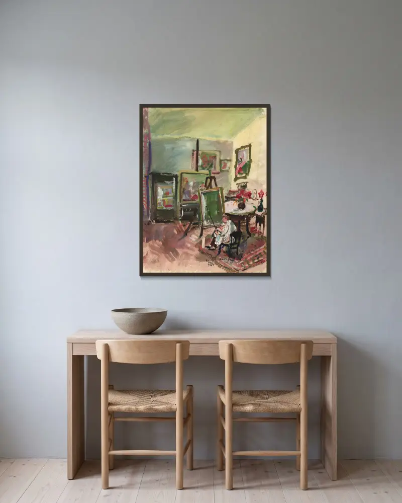 Das Atelier des Malers Oskar Gawell in Wien av Oskar Laske inramad på en vägg