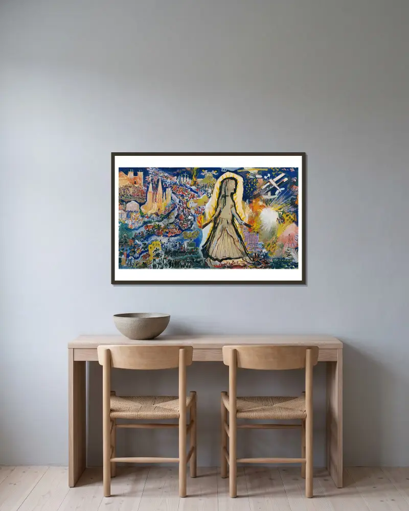 Die Zeit von Oskar Laske gerahmt an einer Wand