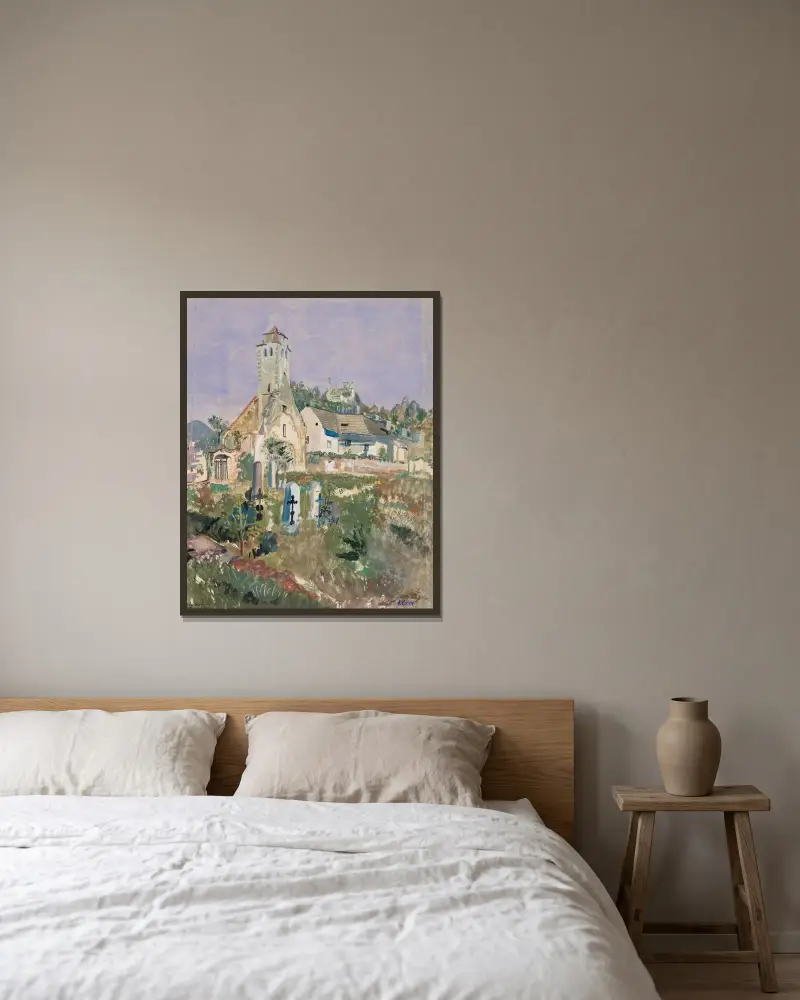 Kyrkogård i Dürnstein av Oskar Laske inramad på en vägg