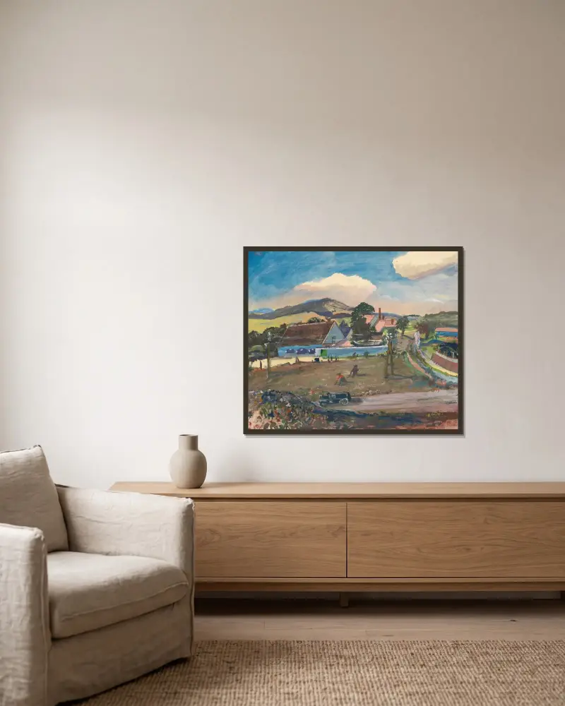 Gehöft in Mauer von Oskar Laske gerahmt an einer Wand