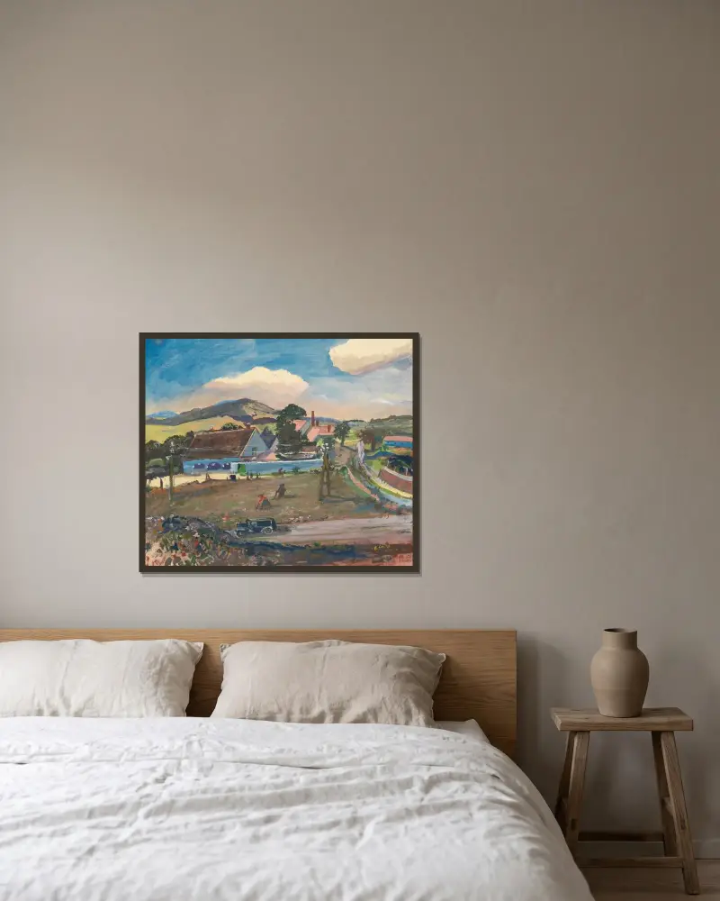 Gehöft in Mauer von Oskar Laske gerahmt an einer Wand