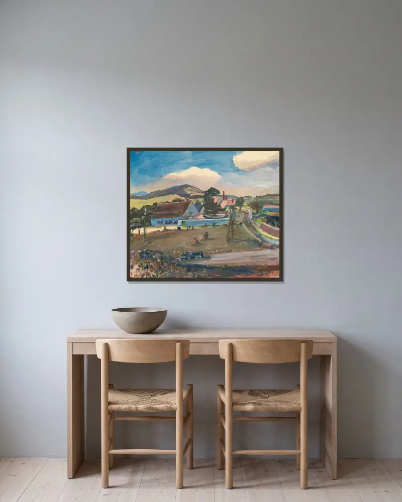 Gehöft in Mauer von Oskar Laske gerahmt an einer Wand