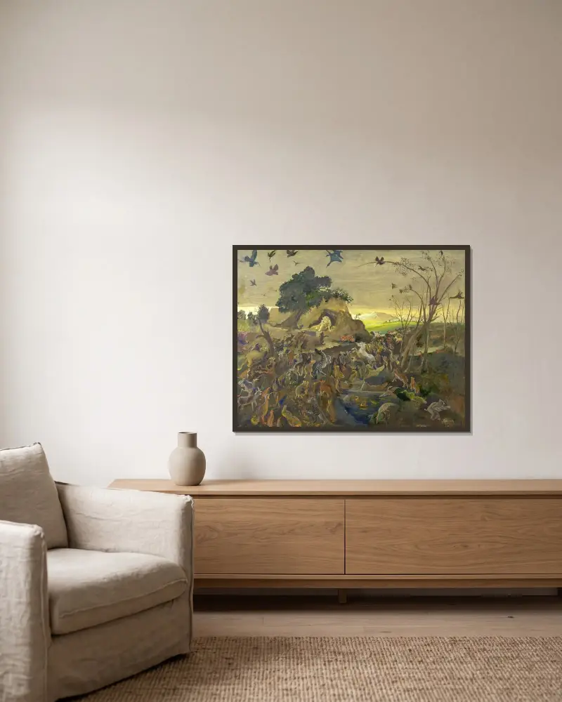 Reinecke Fuchs von Oskar Laske gerahmt an einer Wand