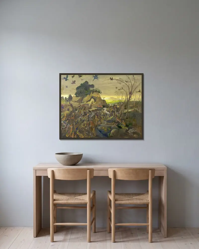 Reinecke Fuchs von Oskar Laske gerahmt an einer Wand