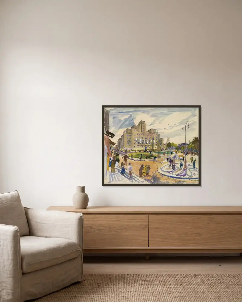 Reumannplatz 9; Amalienbad von Oskar Laske gerahmt an einer Wand