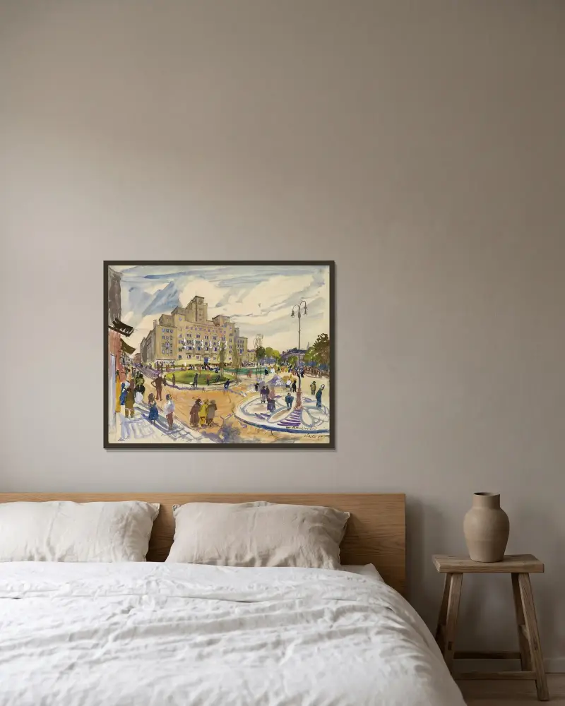 Reumannplatz 9; Amalienbad von Oskar Laske gerahmt an einer Wand