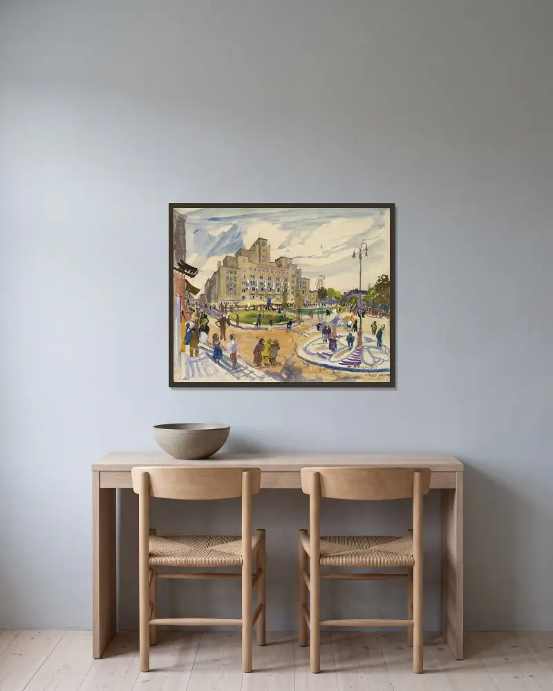 Reumannplatz 9; Amalienbad von Oskar Laske gerahmt an einer Wand