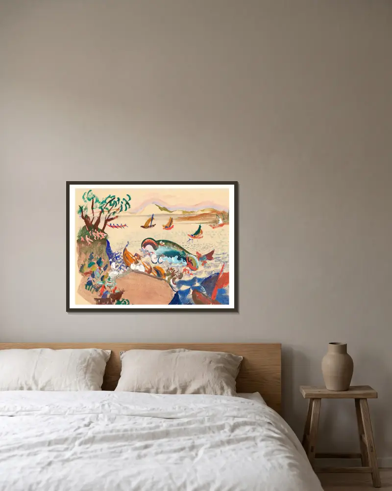 Der Wal von Oskar Laske gerahmt an einer Wand