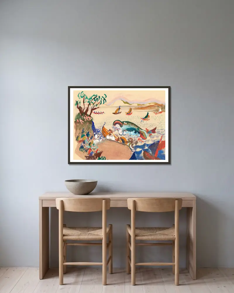 Der Wal von Oskar Laske gerahmt an einer Wand