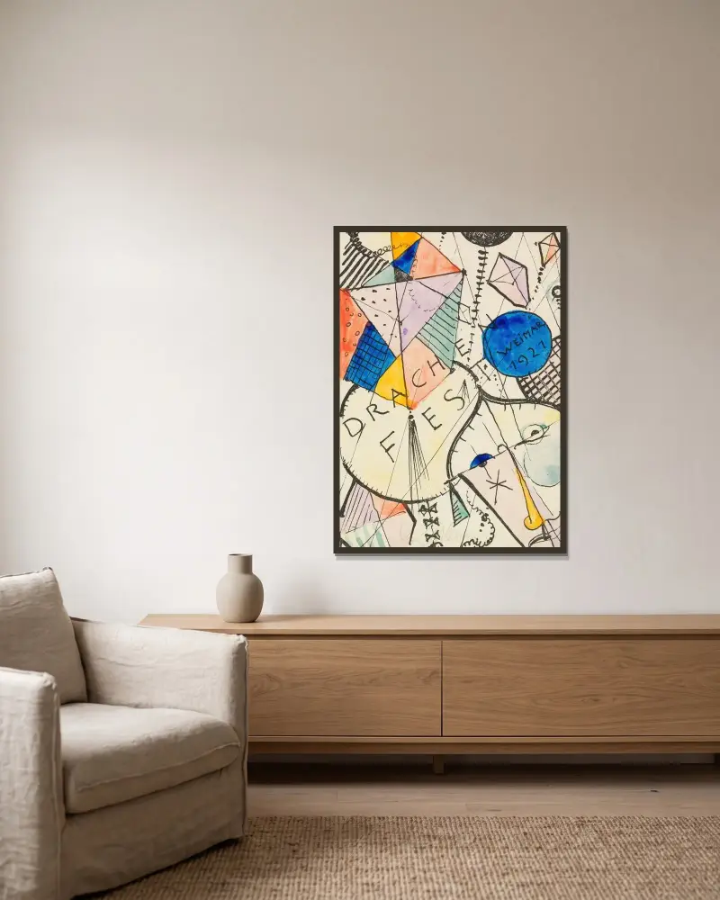 Drachenfest von Oskar Schlemmer gerahmt an einer Wand