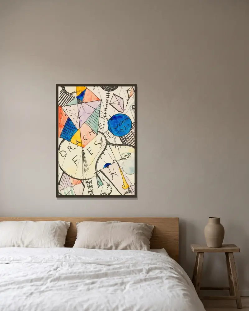 Drachenfest von Oskar Schlemmer gerahmt an einer Wand