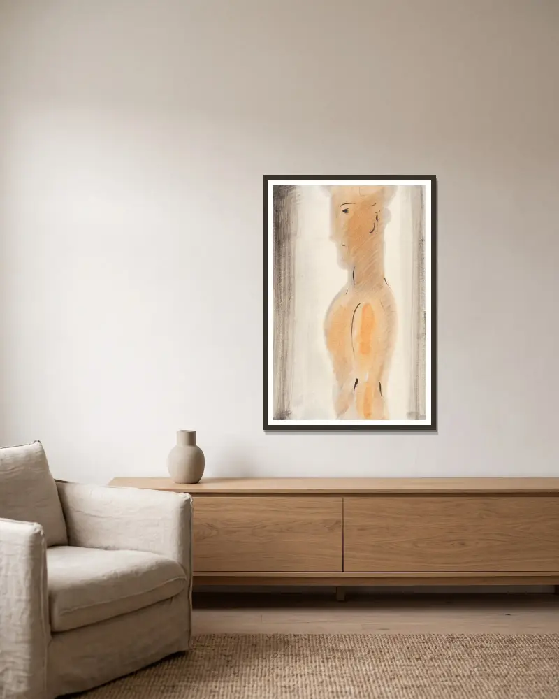 Jünglingsfigur im Profil von Oskar Schlemmer gerahmt an einer Wand